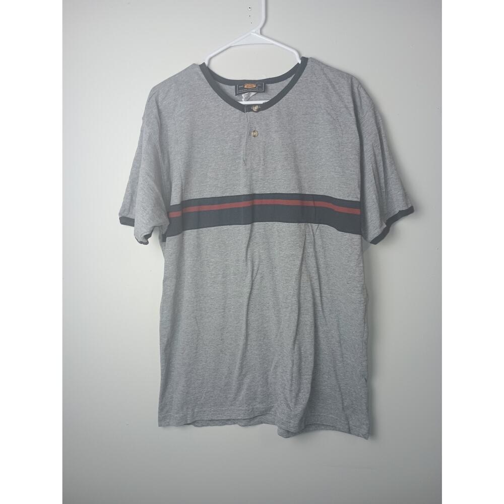 Vtg Route 66 90s Henley Shirt Men's Size Large 100% Cotton Short sleeve Striped